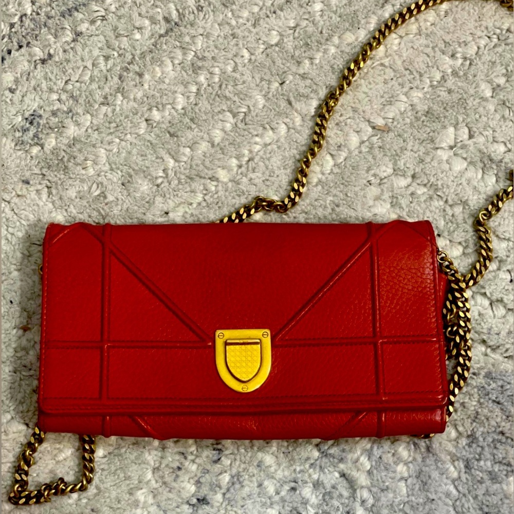 Christian Dior Diorama in Red Grained Calfskin with Gold-Tone Hardware